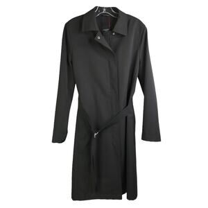 Weekend Max Mara Trench Coat Womens Sz 10 Black Stretch Full Zip Collared Belted